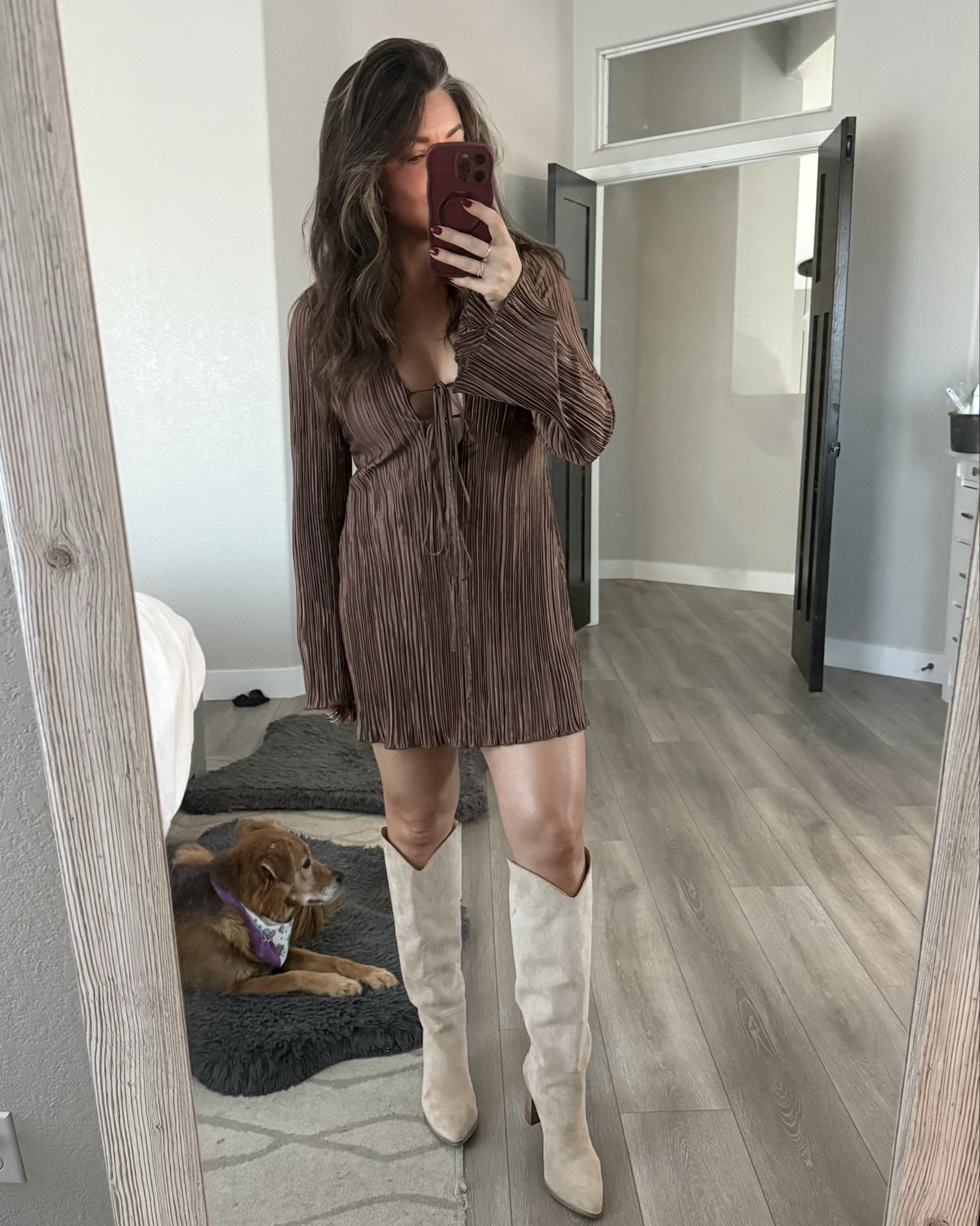 Obsessed with brown this season — and obsessed with this dress 🤎 The textured fabric and relaxed fit make it so easy to wear, and I love how versatile it is. Style it with boots for an easy, casual vibe or swap in heels to instantly elevate the look!

#LTKParties #LTKSeasonal #LTKStyleTip