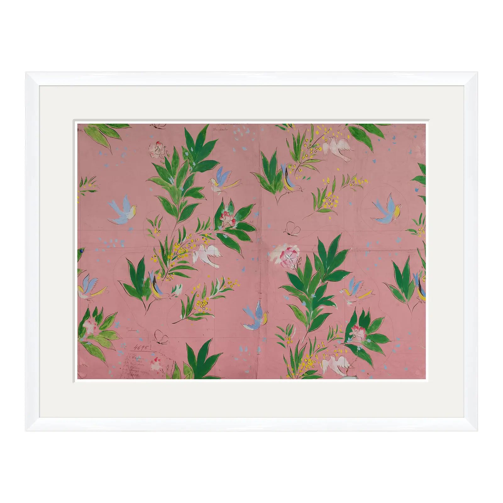 Pink Doves Art Print in White Frame by Paule Marrot | Chairish