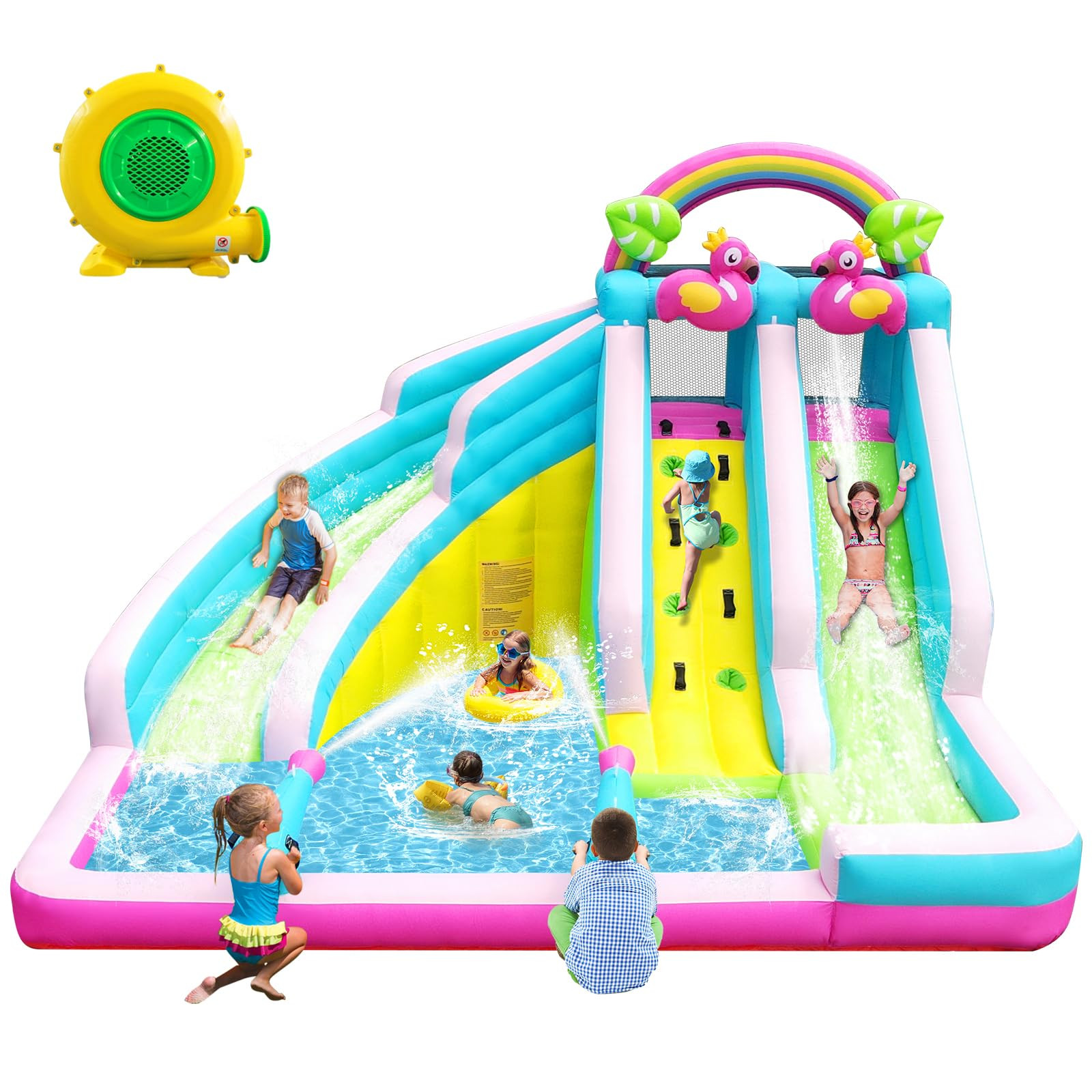 Inflatable Water Slide, 6 in 1 Blow Up Water Park Aged 3-10, Flamingo Style Water Bounce House wi... | Amazon (US)