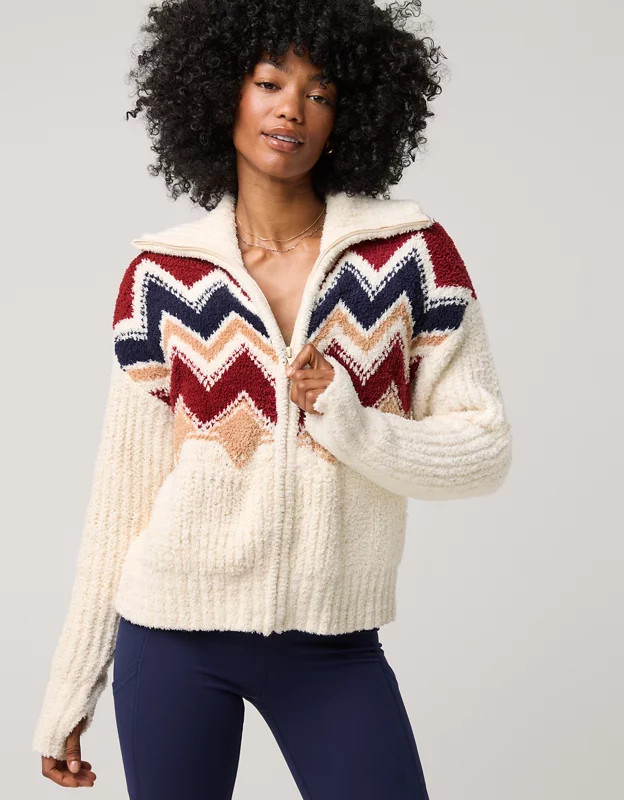 OFFLINE By Aerie Marshmallow Moves Graphic Full Zip Sweater | Aerie