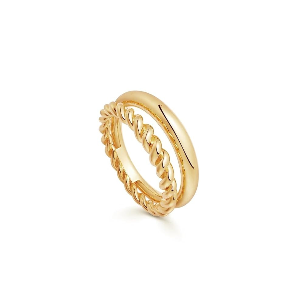 Aojun Fashion Classic 14K Gold Plated Cubic Zirconia Women Stacking Love Ring | Gold Eternity Ban... | Amazon (US)