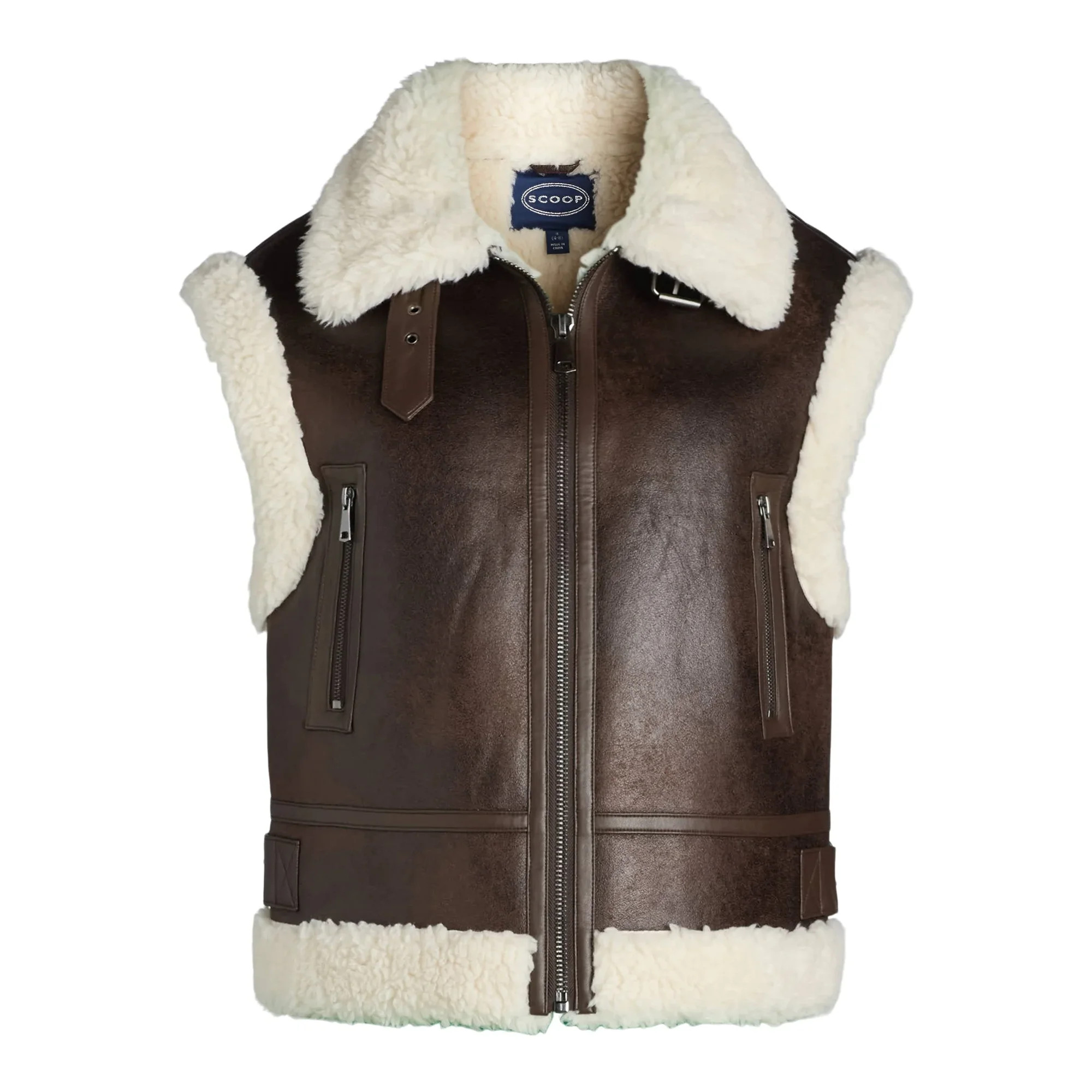 Scoop Women's Faux Suede Zip Vest with Faux Shearling Lining, Heavyweight, Sizes XS-XXL | Walmart (US)