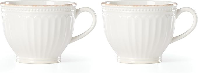 Lenox French Perle Groove 2-Piece Latte Mug Set, 2.30 LB, White | Amazon (US)