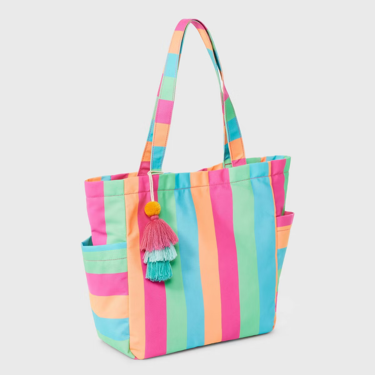 Girls' Striped with Cherries Canvas Beach Tote Bag - Cat & Jack™️ White/Pink | Target