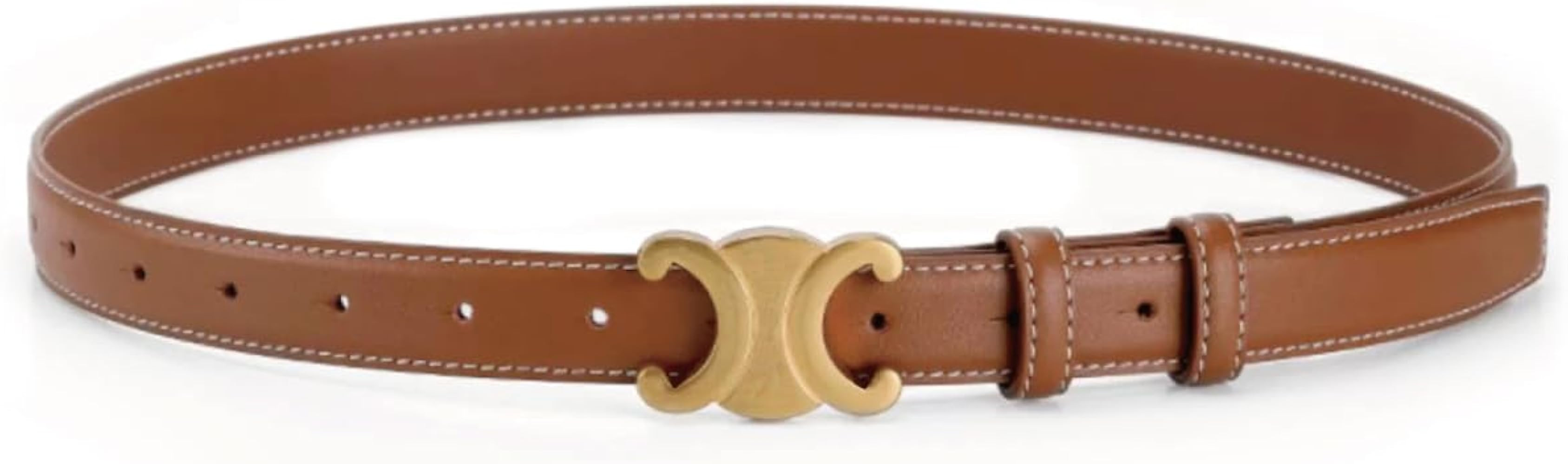 Future Perfect Women Fashion Genuine Leather Skinny Thin Waist Belt for Jeans Dress Golf, Adjusta... | Amazon (US)