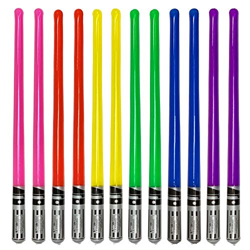 Pack of 12 Party Weight Inflatable Lightsaber- 2 Pink, 2 Red, 2 Yellow, 2 Green, 2 Blue, 2 Purple... | Amazon (US)