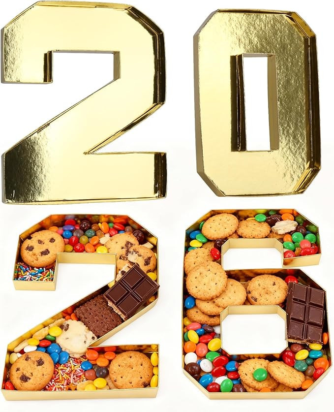 2026 Fillable Cardboard Number Tray, 10.2'' Gold New Year Charcuterie Box Set of 4 - Reusable & G... | Amazon (US)