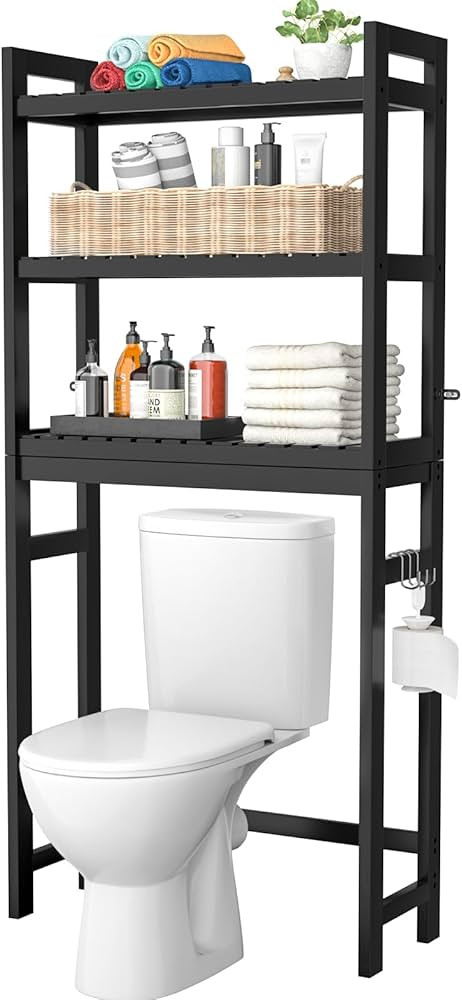 Homykic Over The Toilet Storage Shelf, Bamboo 3-Tier Above Toilet Storage Rack with 3 Hooks, Free... | Amazon (US)