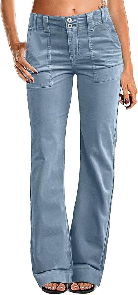 Flamingals Women's Wide Leg Pants for Women Mid Waist Dress Flare Straight Leg Corduroy Pants Wor... | Amazon (US)