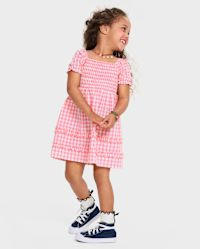 Toddler Girls Mommy And Me Gingham Poplin Smocked Ruffle Dress - pink | The Children's Place