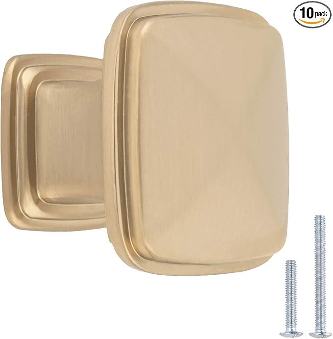 Amazon Basics Traditional Square Cabinet Knob, 1.25-inch Diameter, Golden Champagne, 10-pack | Amazon (US)