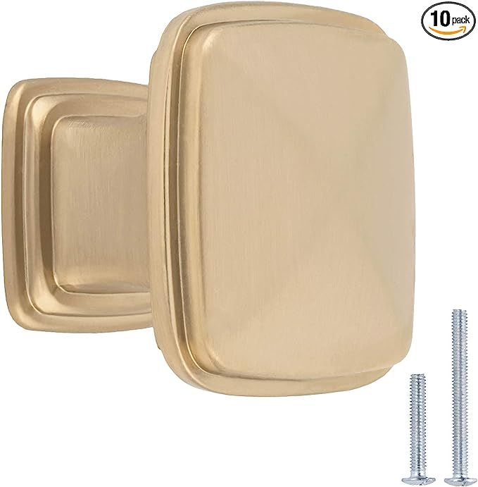 Amazon Basics Traditional Square Cabinet Knob, 1.25-inch Diameter, Golden Champagne, 10-pack | Amazon (US)