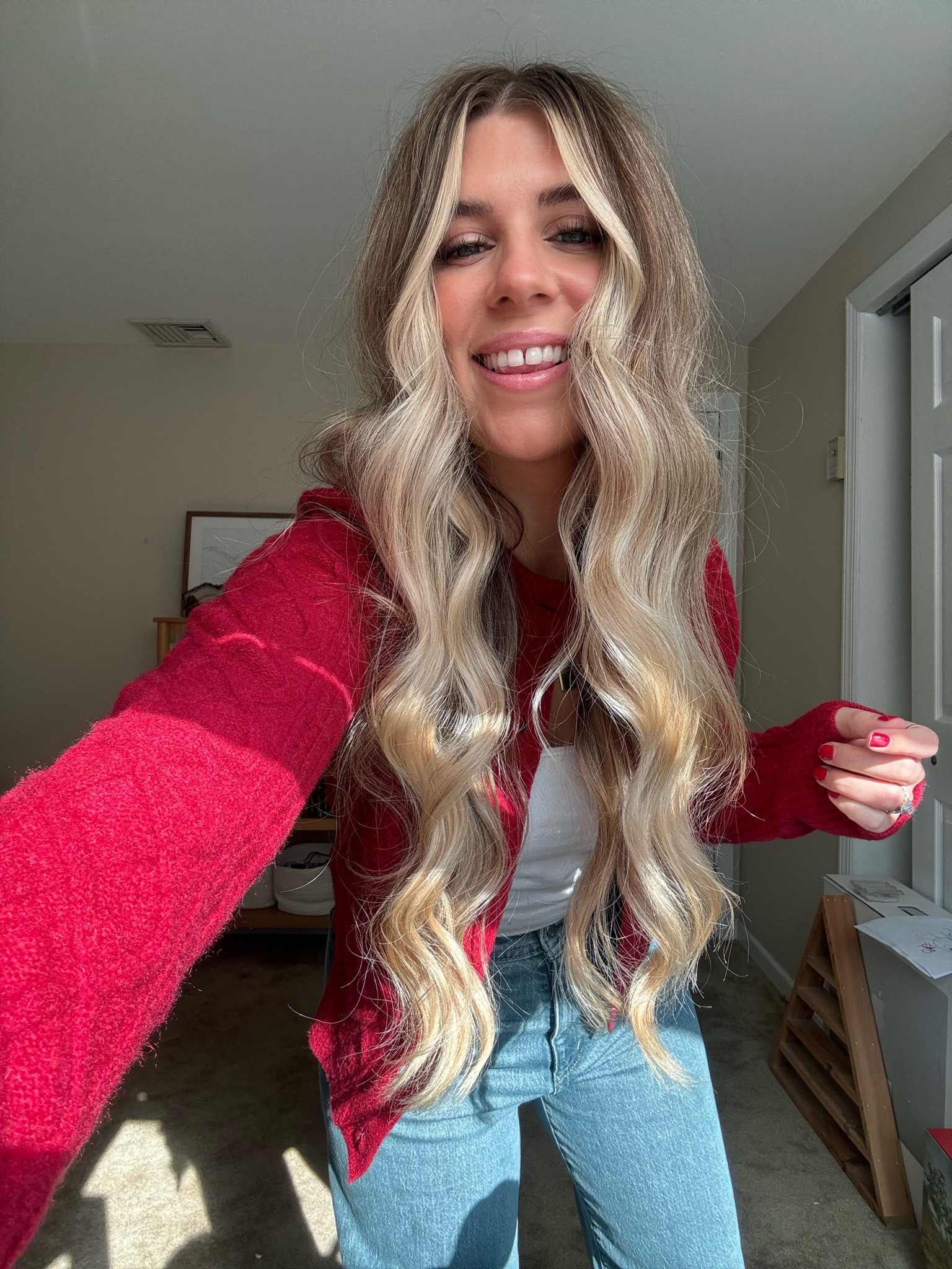 red cardigan with gold buttons, perfect for the holiday season!! 🎄♥️  wearing a size small.

#LTKFindsUnder50 #LTKU #LTKStyleTip