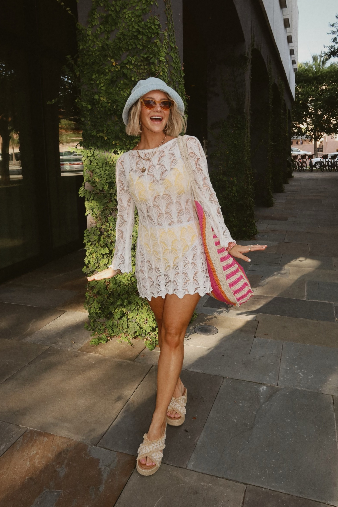 Pool day look from target! Vacation outfit, cover up, crochet dress, bucket hat, sandals

#LTKStyleTip #LTKShoeCrush #LTKSwim