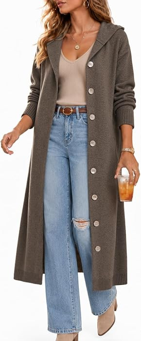 CiCiBird Womens Fall Long Cardigan Sweater Hooded Button Coat | Amazon (US)