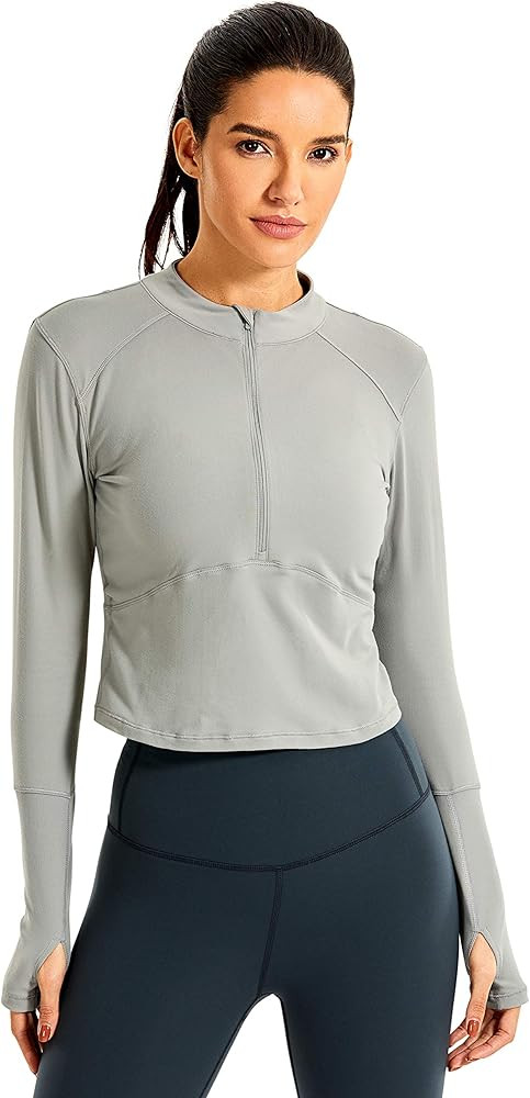 CRZ YOGA Women's Long Sleeve Crop Top Dry Fit Half-Zip Workout Shirts Running Athletic Shirt | Amazon (US)