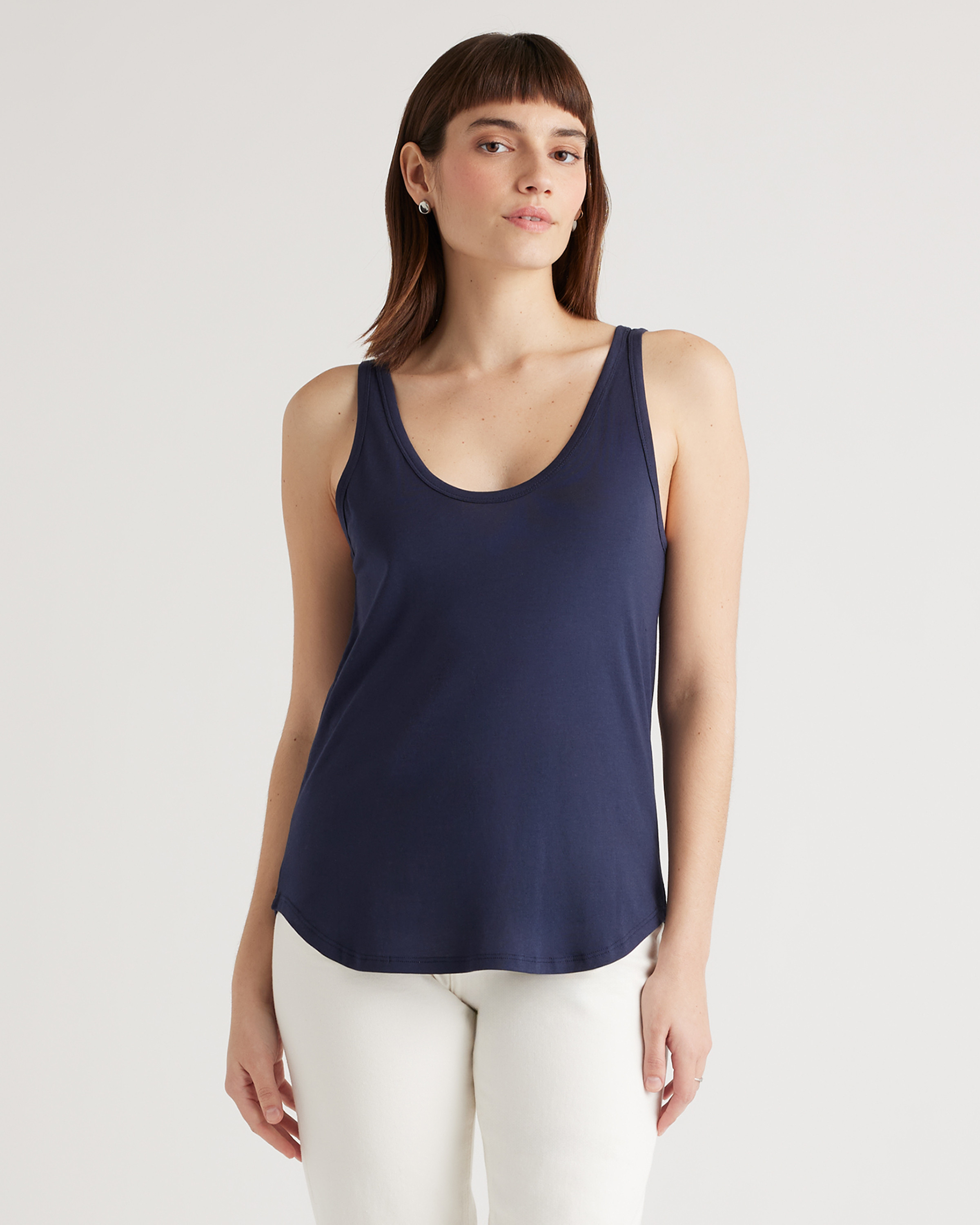 Quince | Women's Cotton Modal Double Scoop Neck Tank Top in Navy, Size XS, Cotton/Modal | Quince