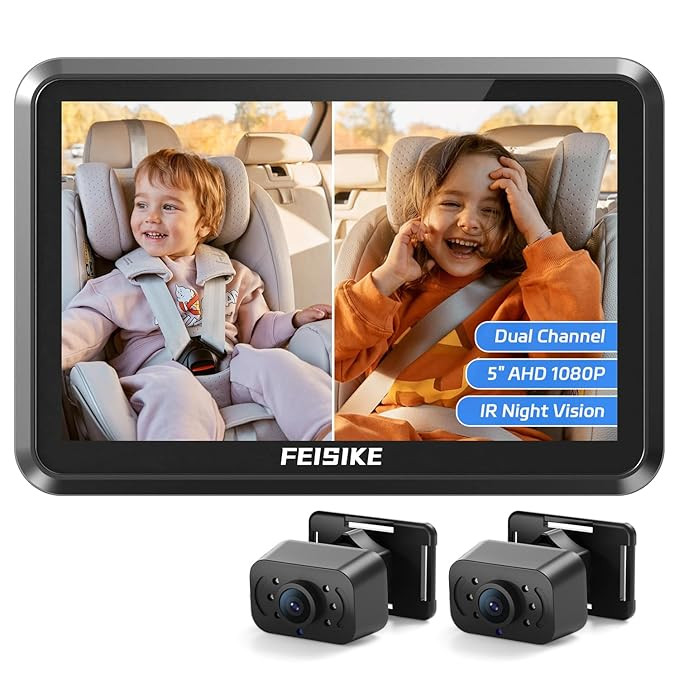 FEISIKE Baby Car Camera, 1080P Dual-Channel 5 inch Display Baby Car Mirror with 2 IR Night Vision... | Amazon (US)
