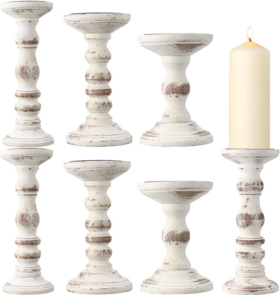 Dandat 6 Pack Candle Holders for Pillar Candles, Wooden Farmhouse Candle Holders Large Tall Rusti... | Amazon (US)
