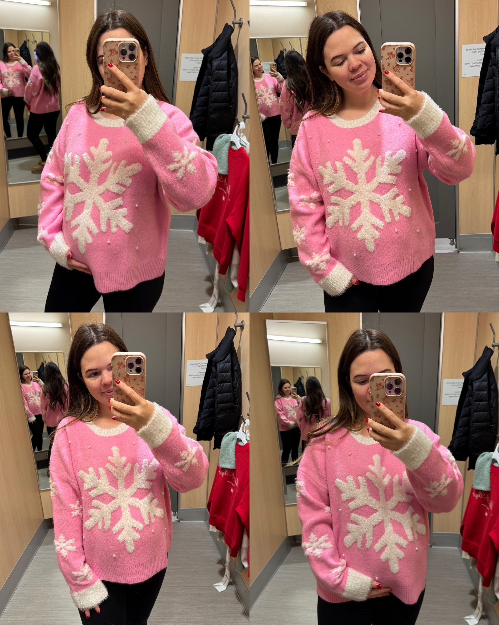 Cute pink snowflake sweater 💕 Wearing size XL. 28 weeks pregnant, 5’3”. 

#LTKHoliday #LTKBump #LTKGiftGuide