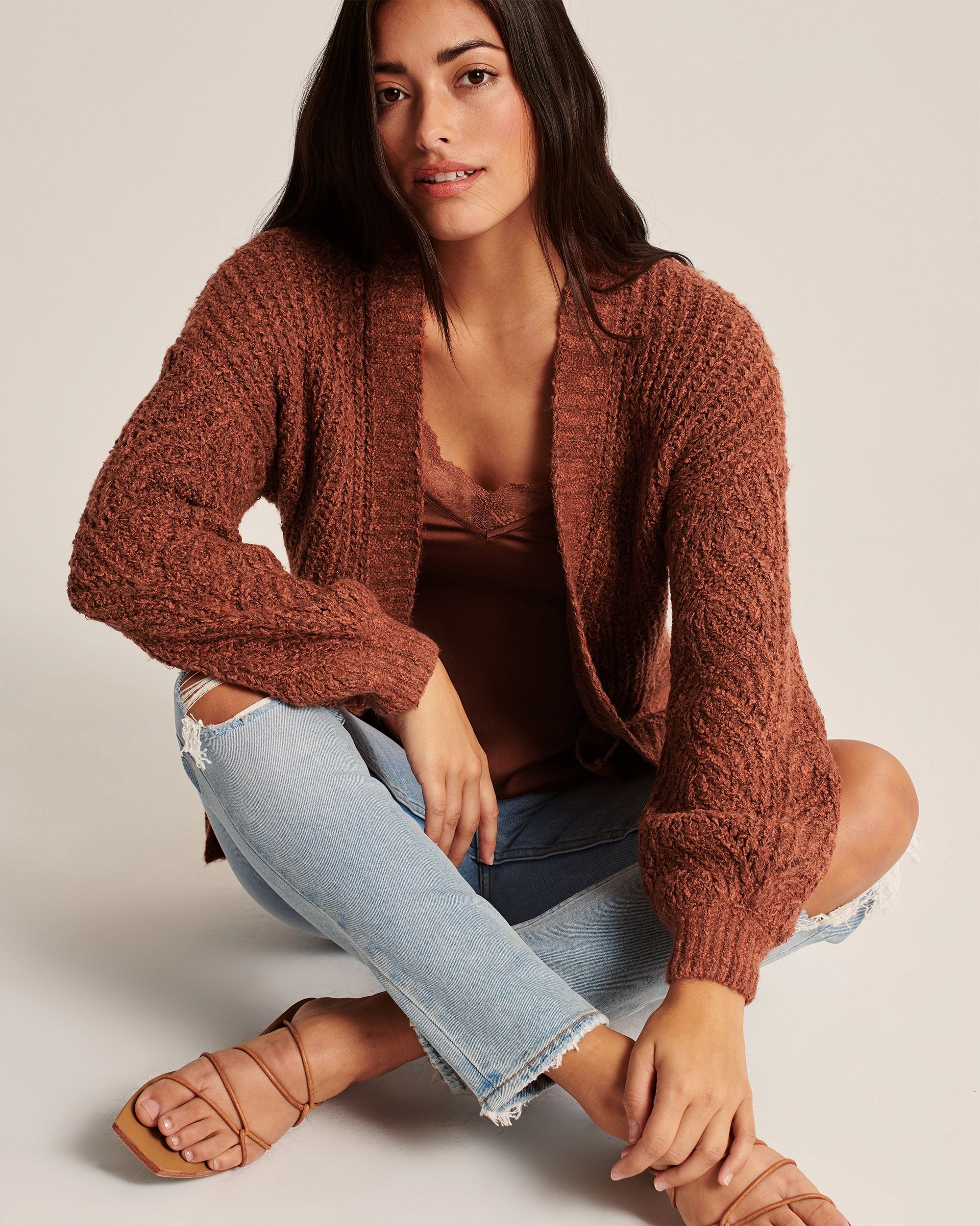 Cable Knit Puff Sleeve Cardigan | Abercrombie & Fitch (US)