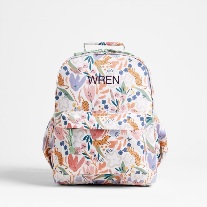 Leopard Floral Personalized Medium Kids School Backpack with Side Pockets + Reviews | Crate & Kid... | Crate & Barrel