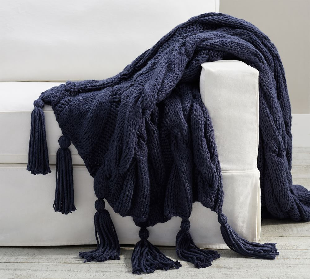 Bluma Chunky Knit Tassel Throws | Pottery Barn (US)