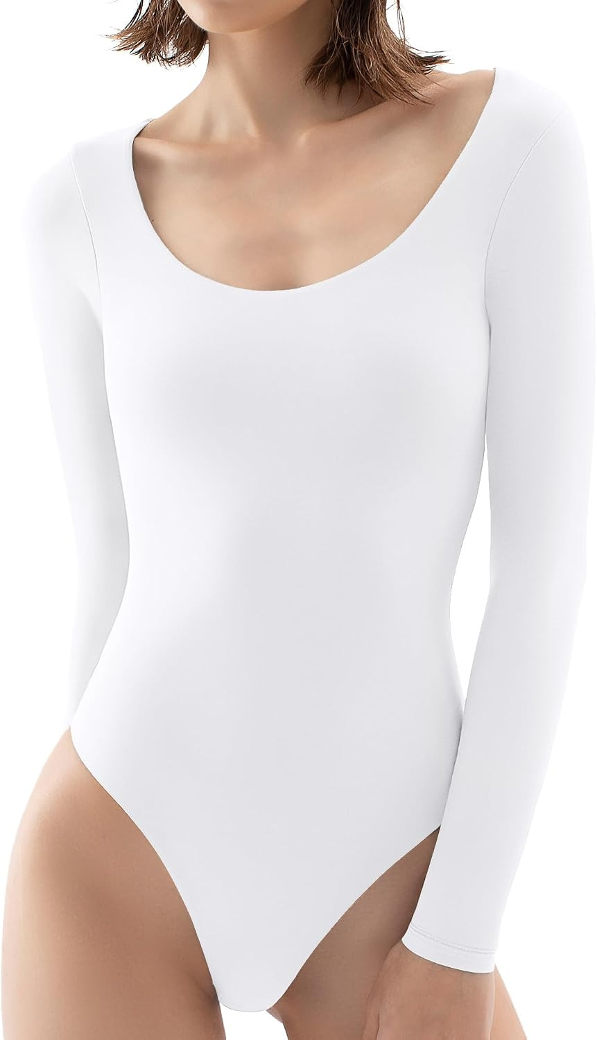 PUMIEY Women's Scoop Neck Long Sleeve Bodysuit | Amazon (US)