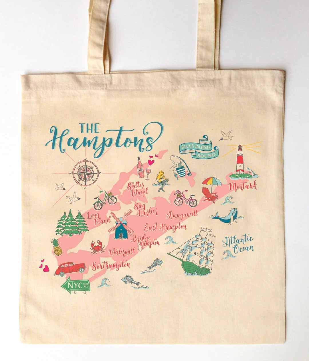 Summer in the Hamptons Map Tote Bag Custom Printed Wedding Guest Canvas Tote Bags Hamptons Weddin... | Etsy (US)