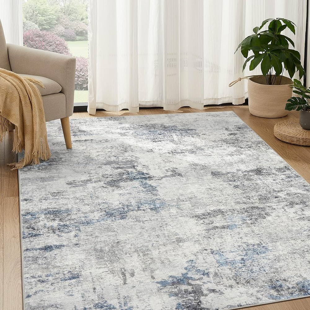 Living Room Area Rugs - 5x7 Abstract Large Soft Indoor Washable Rug Neutral Modern Low Pile Carpe... | Amazon (US)