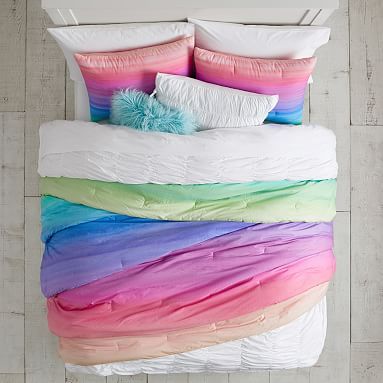 Watercolor Rainbow Ombre Comforter - Get The Look | Pottery Barn Teen | Pottery Barn Teen