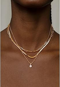 Gold Layered Necklaces for Women, Herringbone Snake Paperclip 14K Gold Plated Chain Choker Neckla... | Amazon (US)