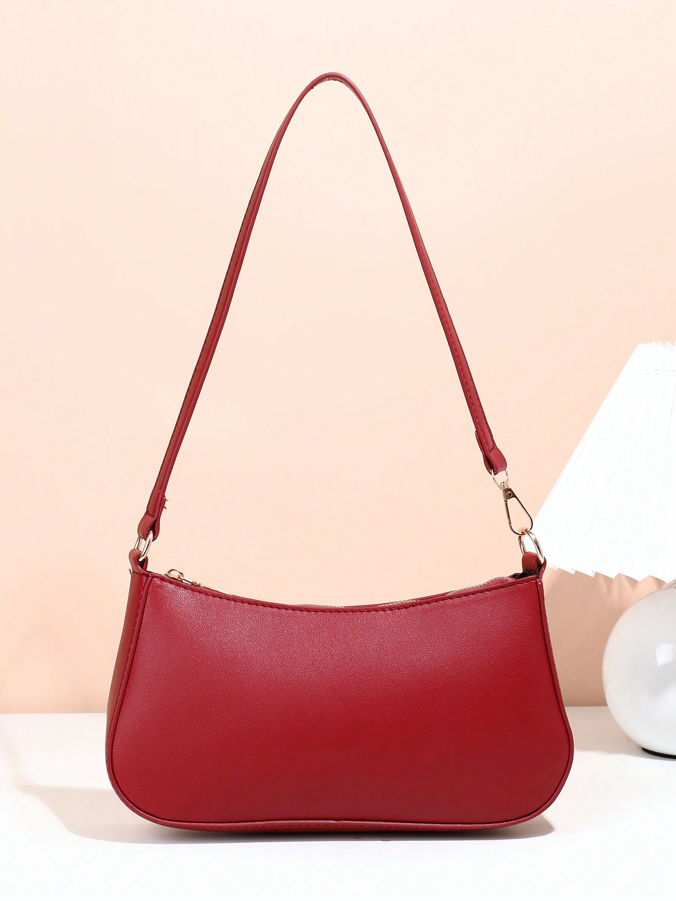 Women's Wine Red Canvas Single-Shoulder Bag With Simple Plain Style, Suitable For Daily Use ,The ... | SHEIN