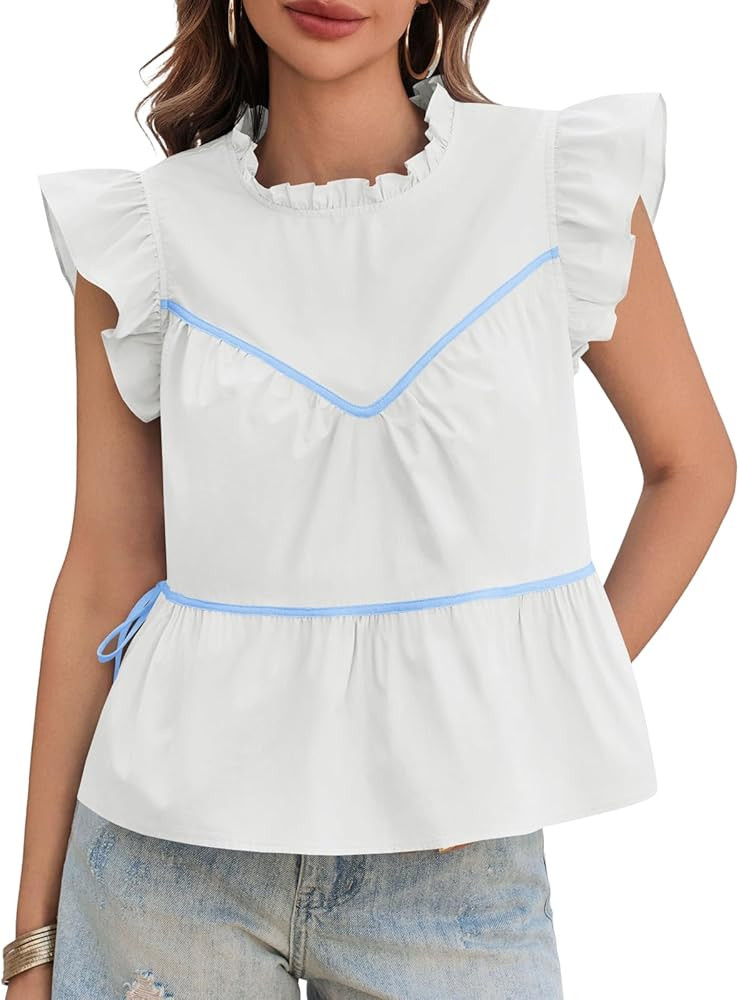 Cicy Bell Womens Ruffle Babydoll Tank Tops Summer Cotton Peplum Mock Neck Blouses Trendy Casual P... | Amazon (US)
