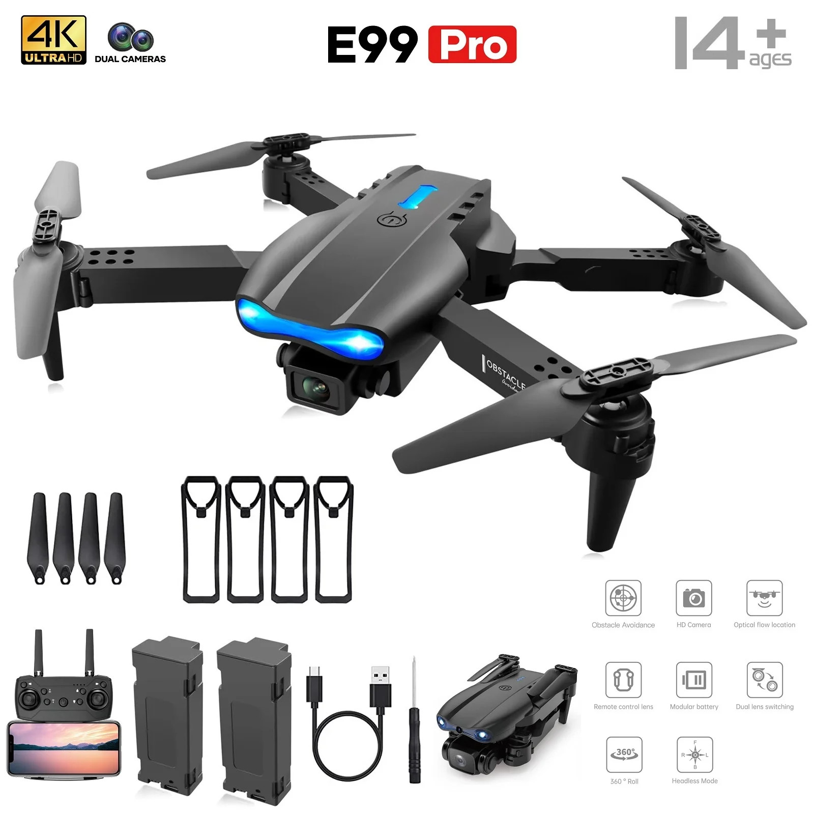 BEEPRINCESS Drone with 4K HD Dual Camera for Adults Kids, RC Quadcopter with 2 Modular 1800mAh Ba... | Walmart (US)