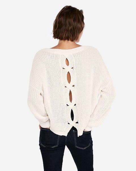 Cable Knit Split Back Pullover Sweater | Express
