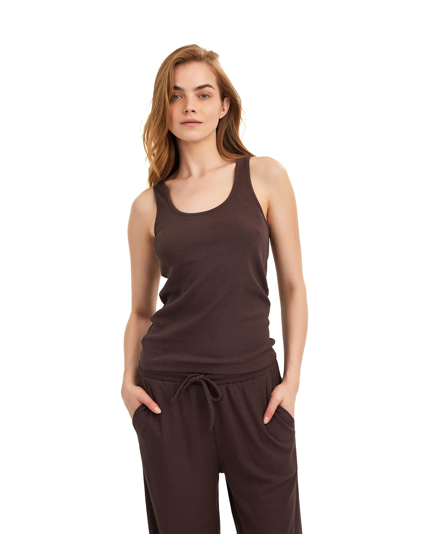 Summer Lounge Ribbed Racerback Tank Top-Brown | Gottex Swimwear