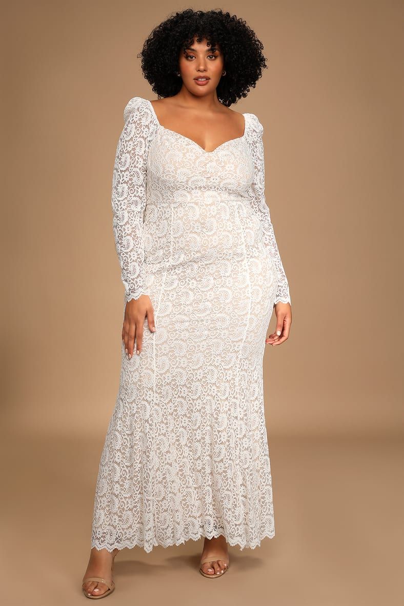 Together in Bliss White Lace Long Sleeve Mermaid Maxi Dress | Lulus (US)