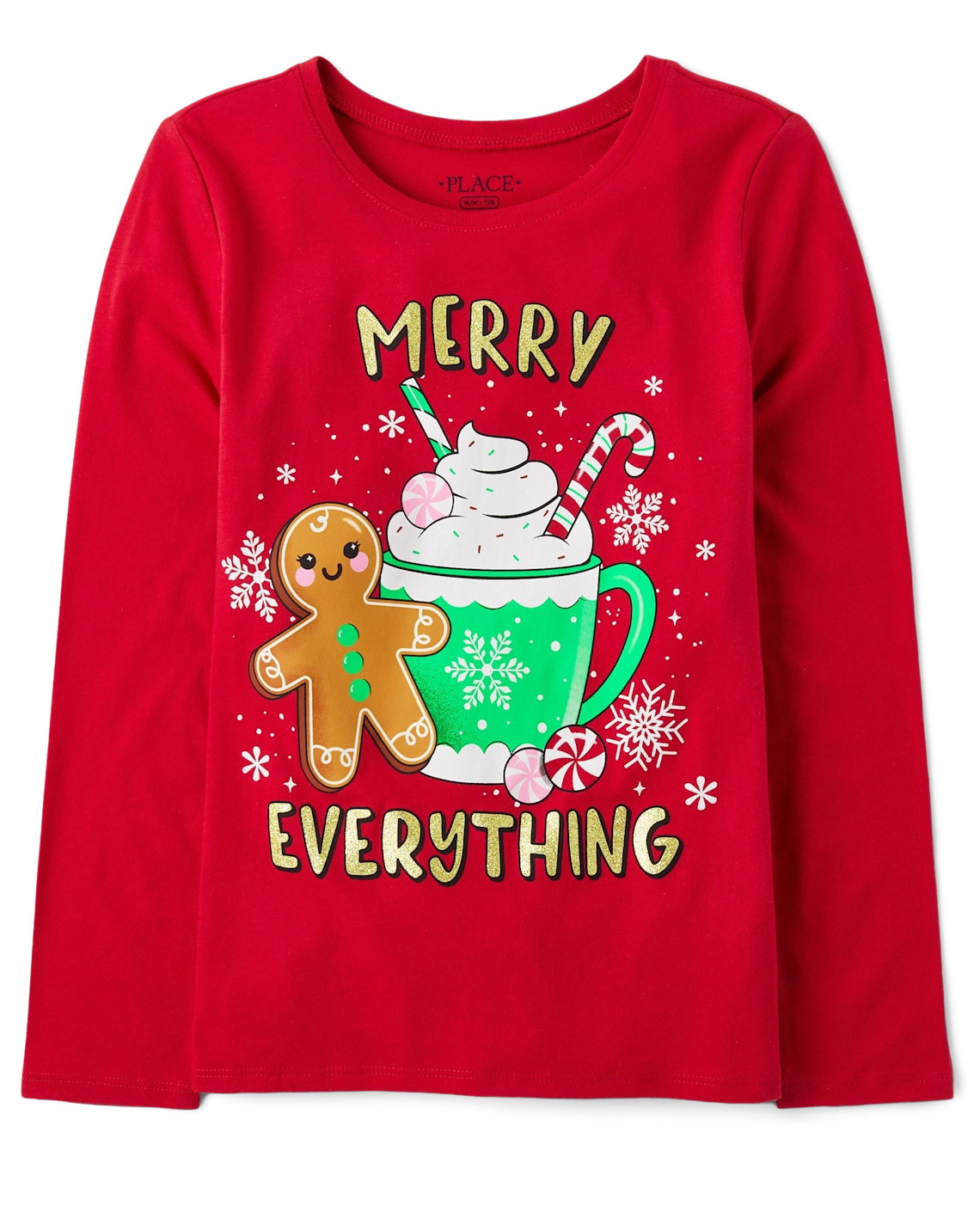 Girls Christmas Long Sleeve Merry Everything Graphic Tee - CLASSICRED | The Children's Place CA | The Children's Place
