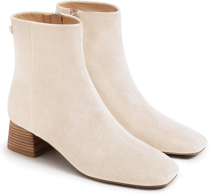 Coutgo Womens Ankle Boots Chunky Low Heel Square Toe Booties Side Zipper Winter Dress Shoes | Amazon (US)