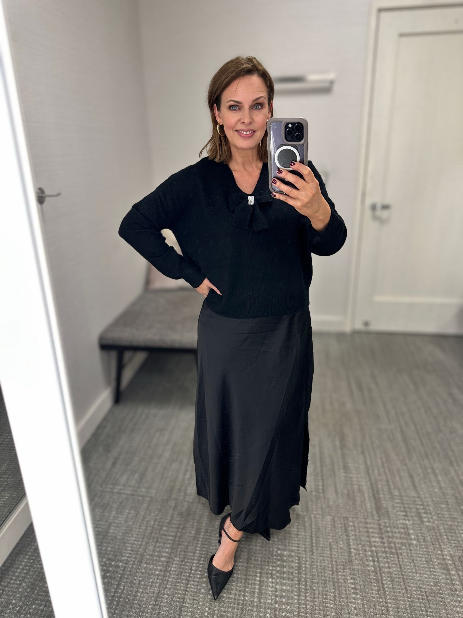 There’s a trend going around of putting a sweater over a dress and that’s what we’re doing here. This is a two piece set. I wasn’t sure about it on the hanger, but I put it on and I loved it. If you don’t like showing a lot of skin and you’re not a “dressy-dress” kind of woman, this elegant set might be for you! I’m wearing a small true to size, but I’m thinking I might have even been able to do an extra small so maybe try two sizes! 

#LTKHoliday #LTKPetite #LTKOver40