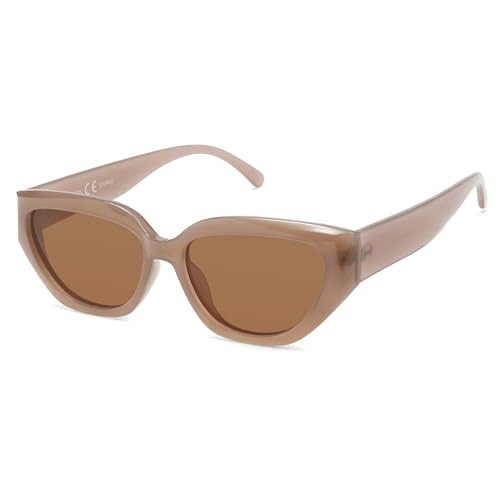 SOJOS Trendy Cute Cat Eye Polarized Sunglasses for Women Fashion Cateye Womens Sunnies SJ2237, Brown Frame Brown Lens | Amazon (US)