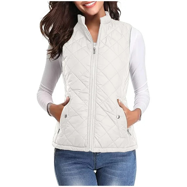 Lovskoo Womens Winter Coats Stand Collar Quilted Puffer Vest Pocket Short Coat Sleeveless Cotton ... | Walmart (US)