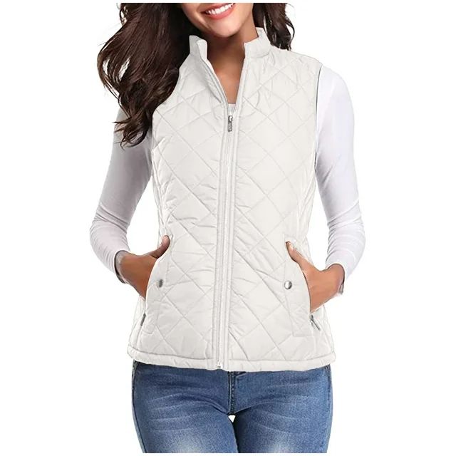 Lovskoo Womens Winter Coats Stand Collar Quilted Puffer Vest Pocket Short Coat Sleeveless Cotton ... | Walmart (US)