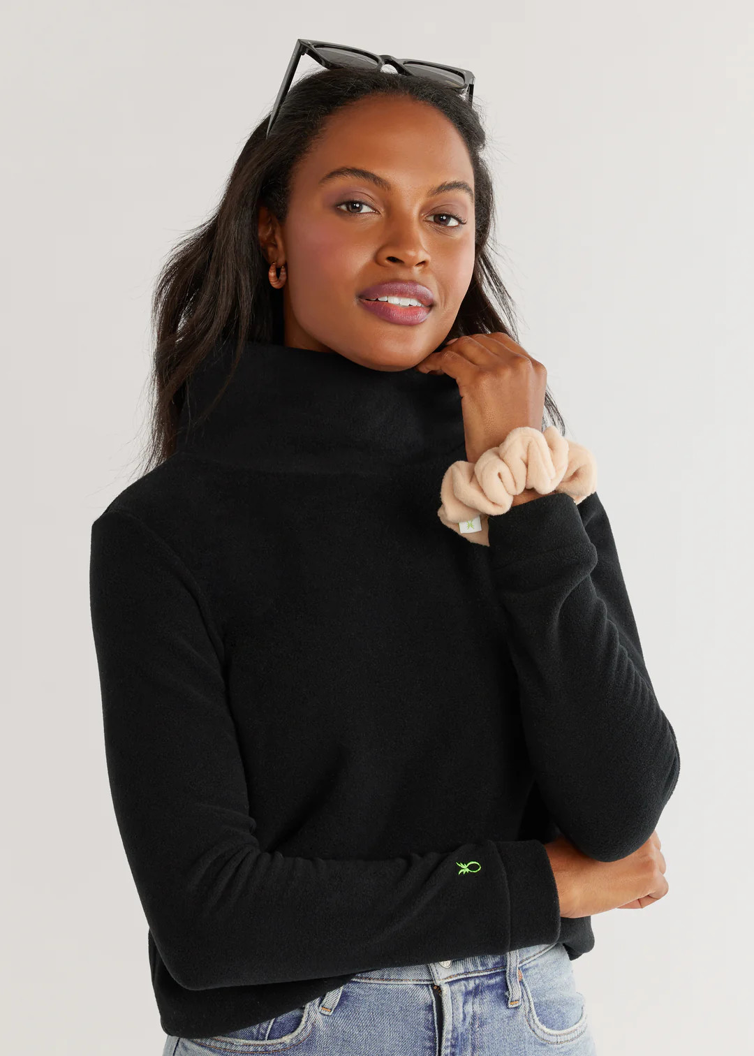Park Slope Turtleneck in Vello Fleece (Black) | Dudley Stephens