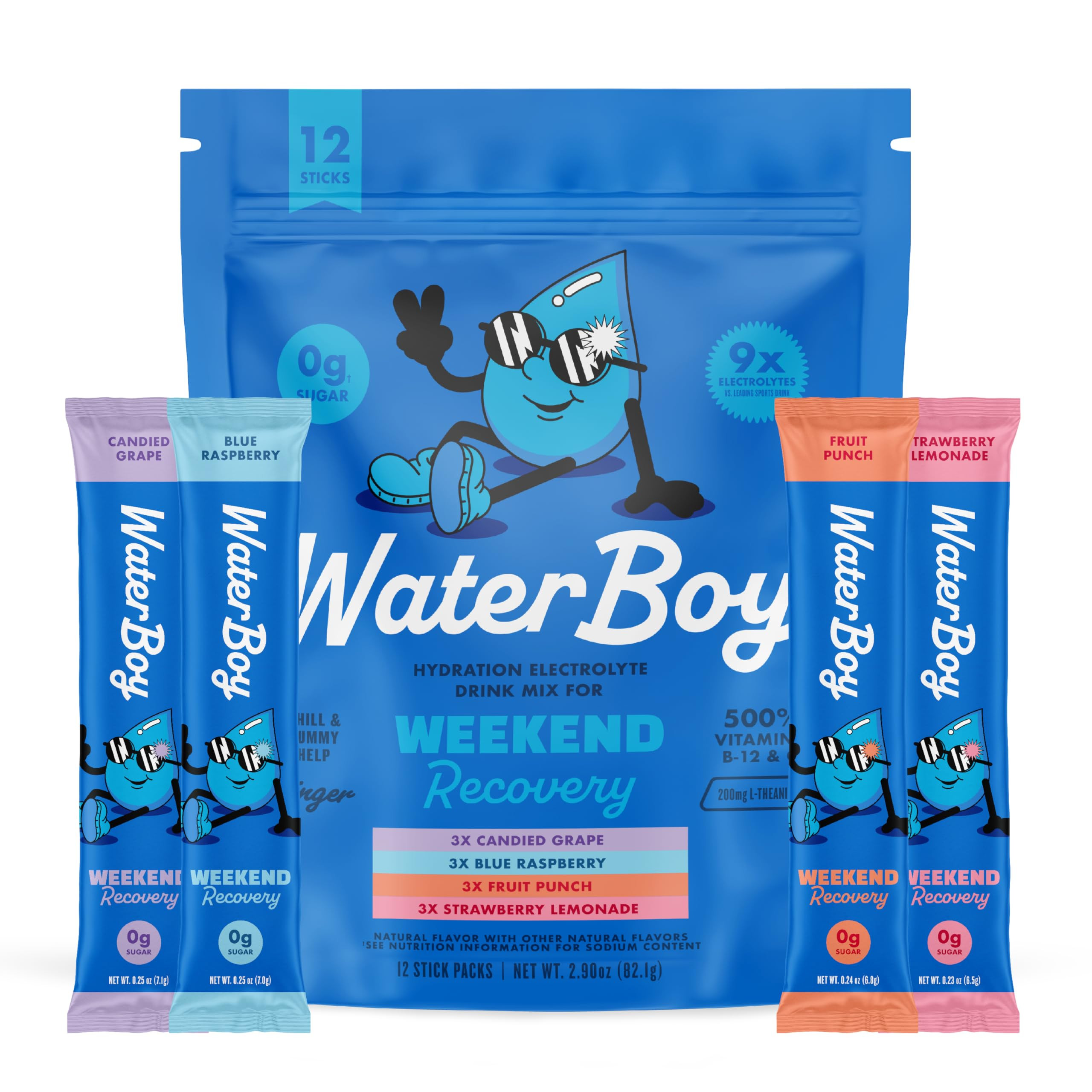 Waterboy Weekend Recovery Sample Pack | 3,200mg Electrolyte Powder Packets | Ginger + L-Theanine ... | Amazon (US)