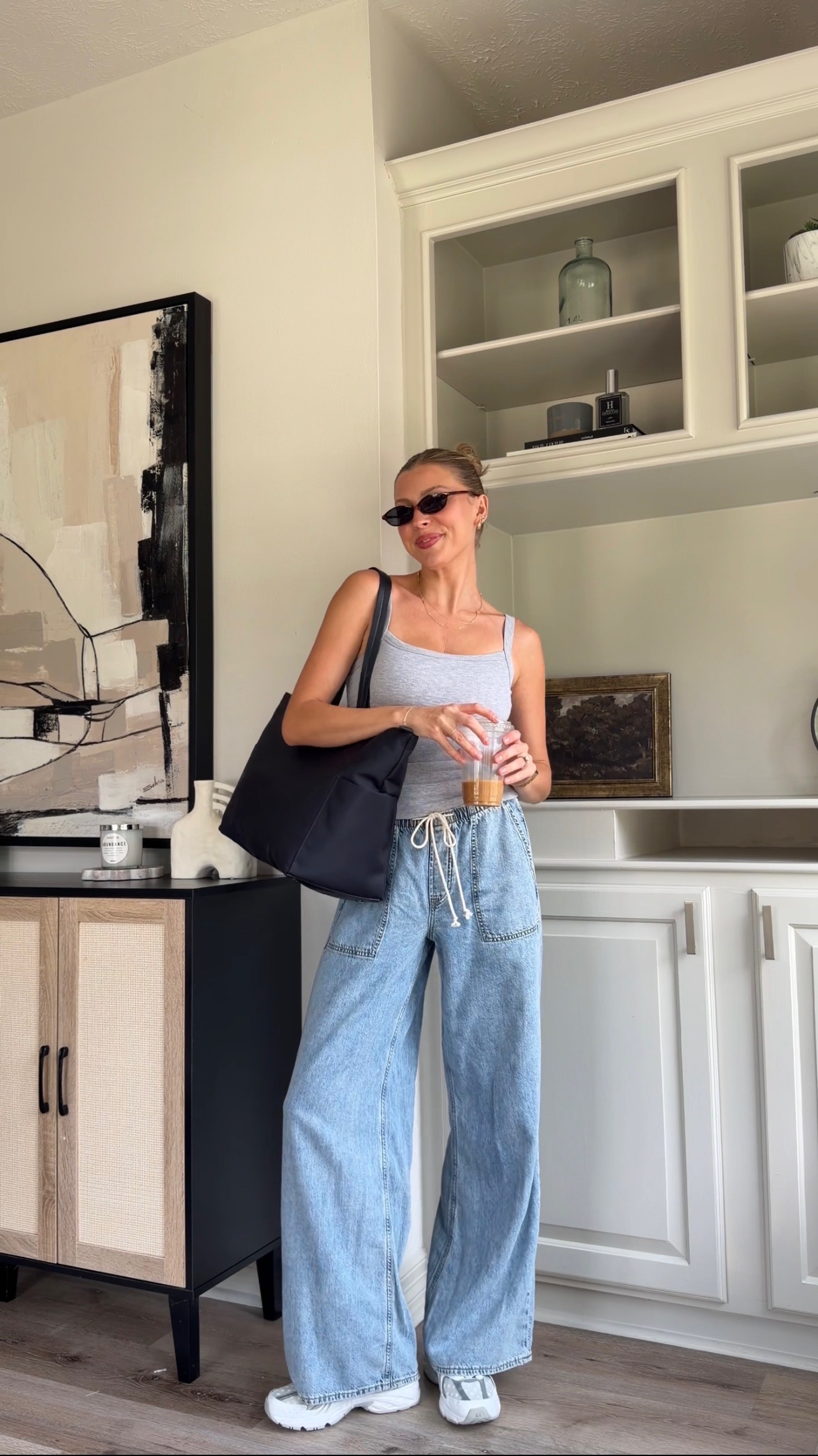 Basic tank with built in bra! Wearing small in tank and drawstring denim
 

 #LTKootd #LTKmomlife