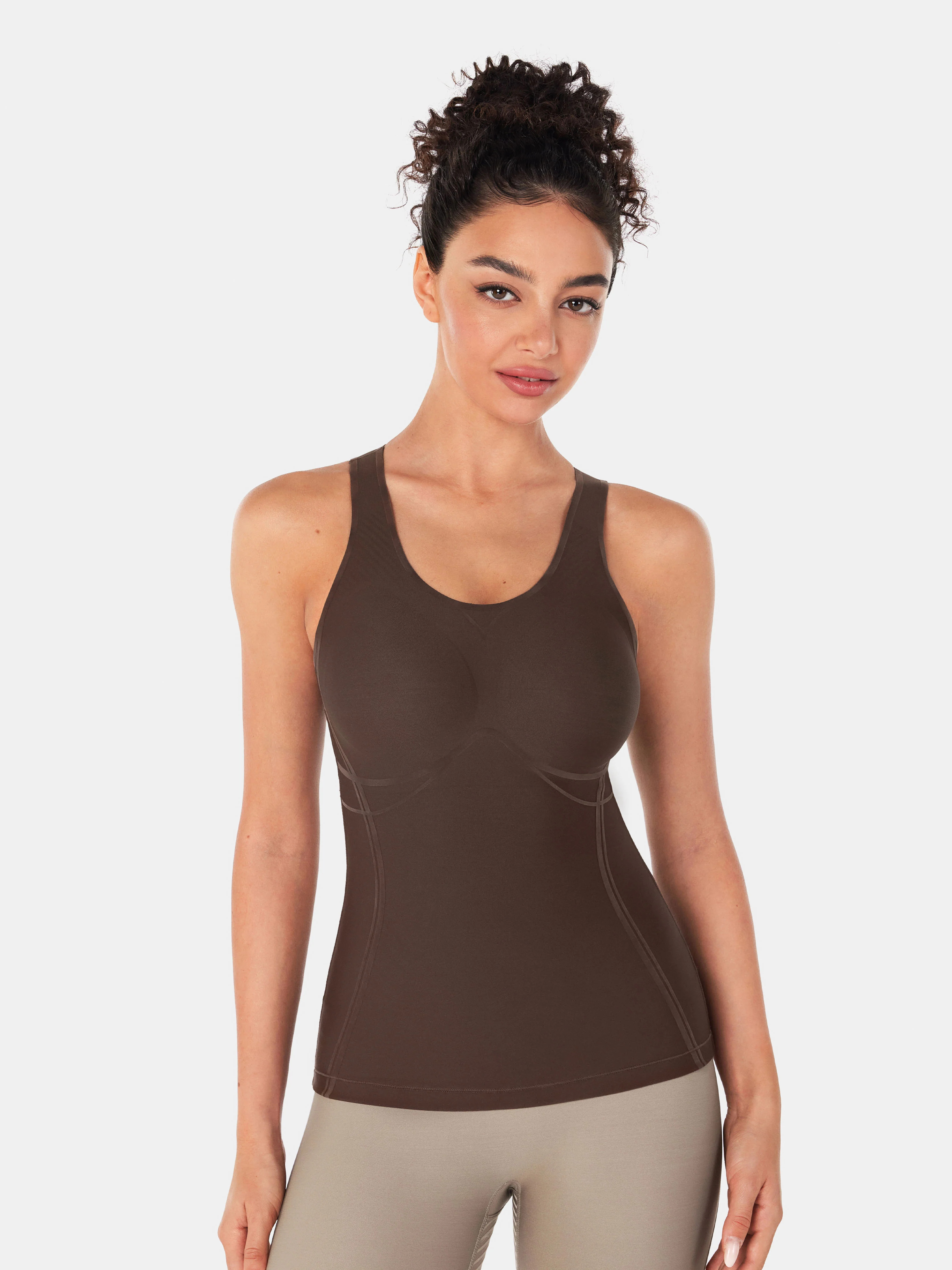 Body Sculpt Long Bra Tank - Chocolate Brown / XL | Fanka INT
