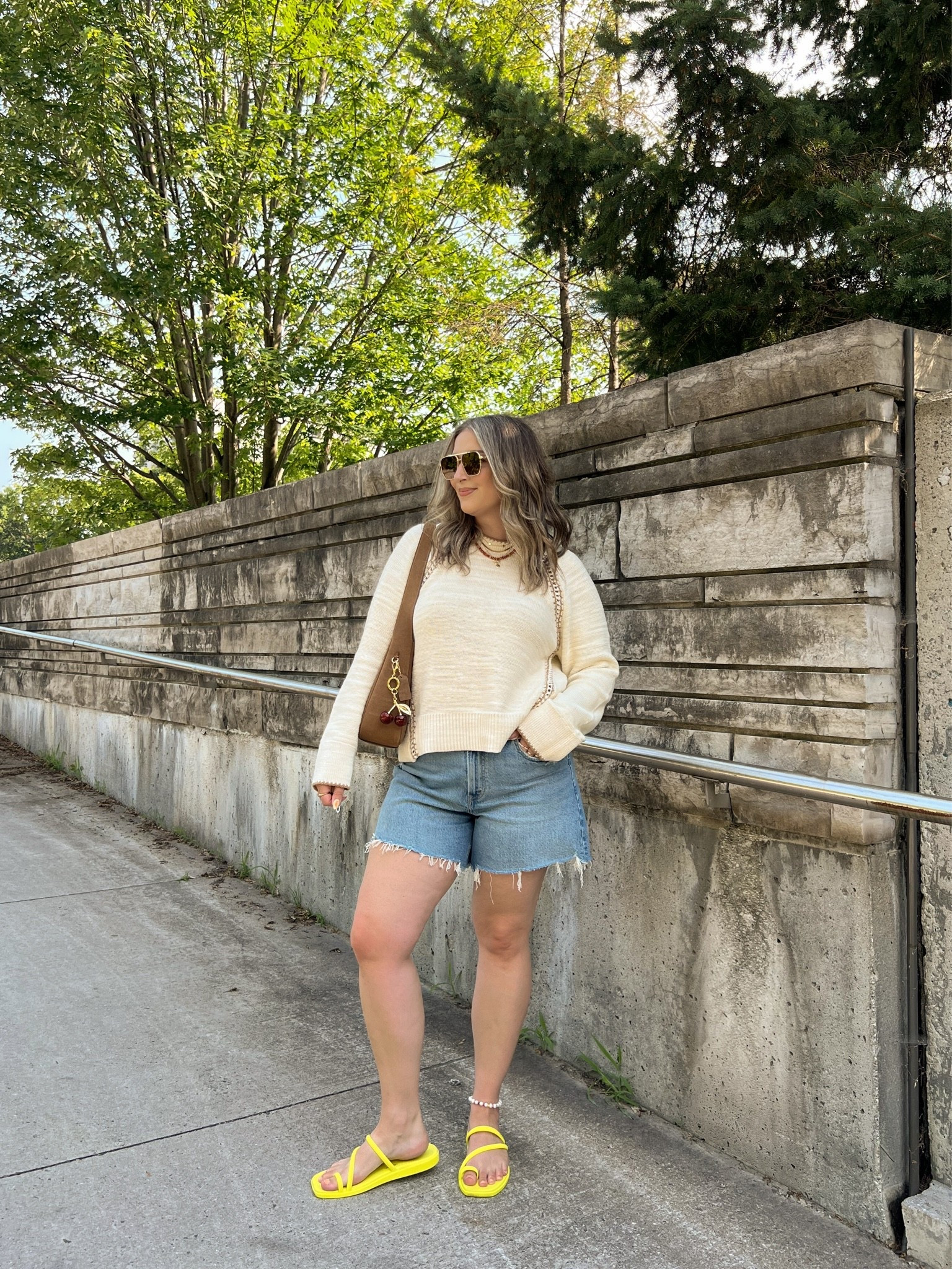 Casual summer outfit! Wearing my usual size L in the 100% cotton sweater. These are my fave denim shorts - love the 5 inch inseam! Sized up to 32 for a loose comfy fit. I’m a 9.5-10 shoe and wear a 10 in the crocs sandals

#LTKsummer #LTKsale #LTKmidsize