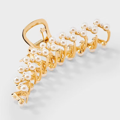 Metal Pearled Claw Hair Clip - A New Day™ Gold | Target